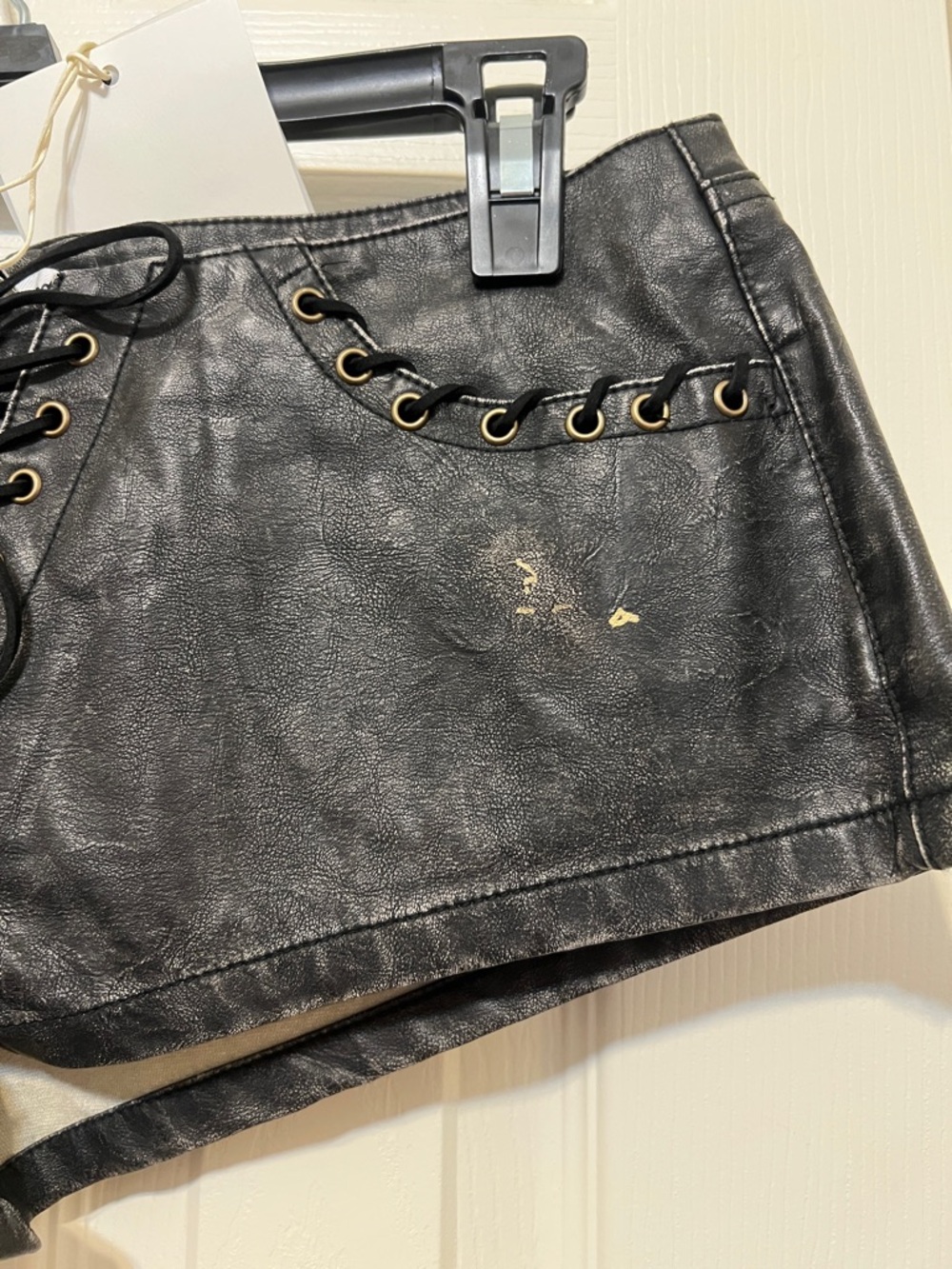 Jaded London Black Faux Leather Lace-Up Short Shorts. Size 26 - Picture 7 of 12